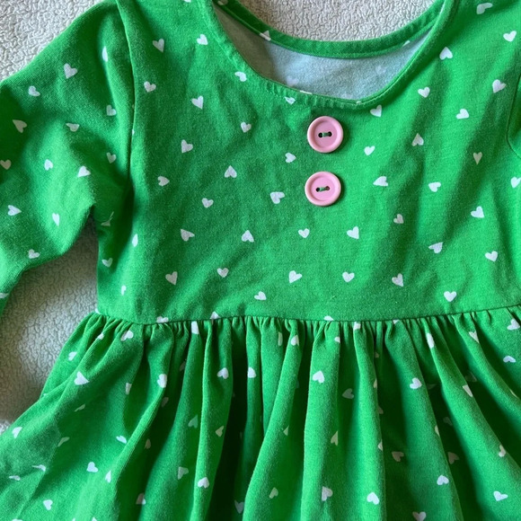 Eleanor Rose twirl dress, green with pink polka dots. 18 months - Picture 3 of 7